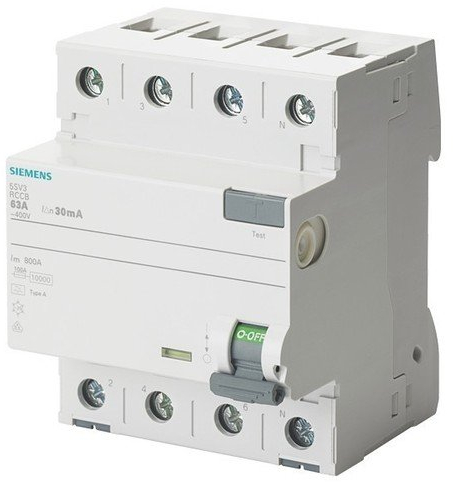 Siemens 5sv - Differentialschalter Klasse A 4-polig 63a 500mA 70mm