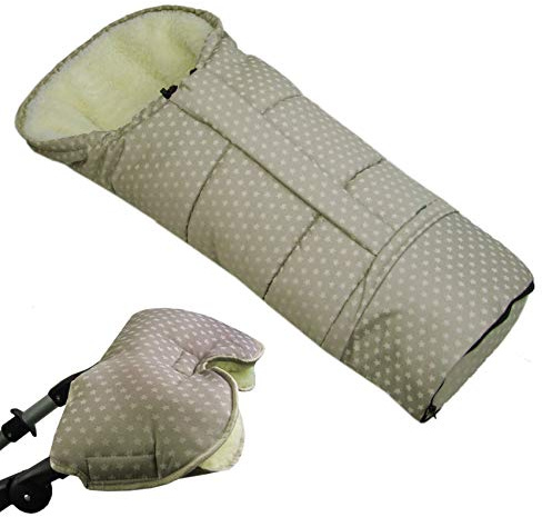 BAMBINIWELT KOMBI-ANGEBOT MUFF + Winterfußsack/MUMIE- aus Lammwolle für Kinderwagen, Buggy, Schlitten - STERNE BEIGE XX