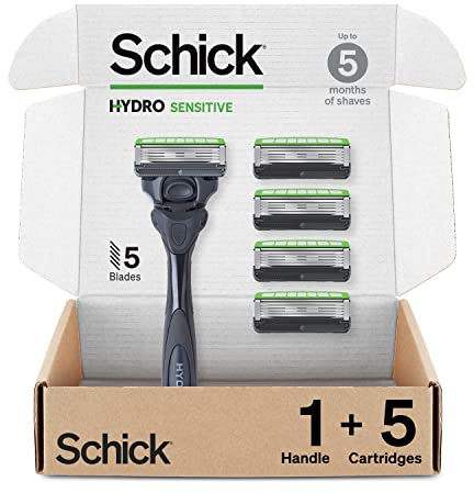 Schick Hydro Skin Comfort Sensitive Rasierer für Herren, 5 Klingen, 1 Griff und 5 Nachfüller