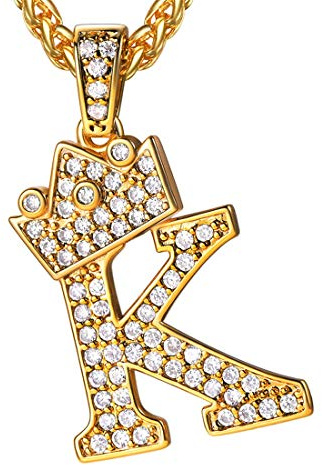 U7 Crown Initial K Necklace Women Mens 18K Gold Plated Chain CZ Iced King Pendant Hip Hop Jewelry Letter Pendant