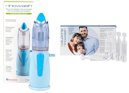 Air Liquide Healthcare, RINOWASH + SOLUZIONE RINOWASH, Doccia Nasale Micronizzata con Soluzione Salina per il Trattamento delle Cavità Nasali, per Adulti e Bambini, 10 Flaconcini Monodose da 10 ml