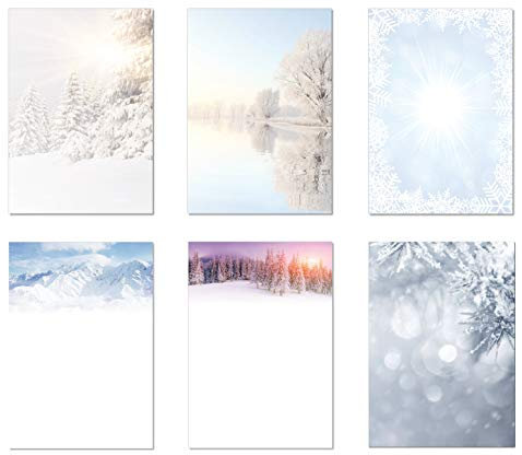 6 x 10 Blatt Motivpapier Briefpapier Mix DIN A4 verschneite winterlich weihnachtliche Natur-Landschaften (Winter-5244)