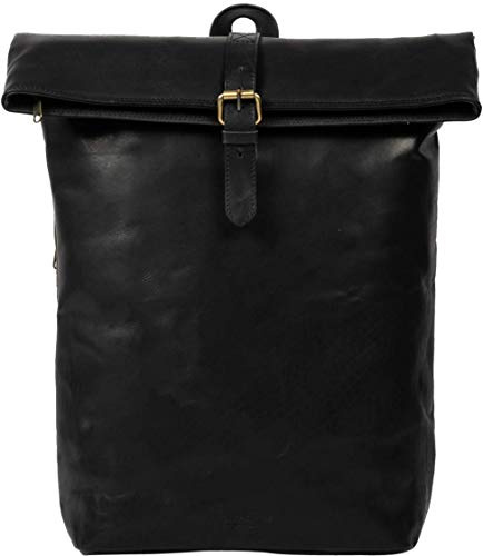 HOLZRICHTER Berlin - Rolltop Rucksack aus Leder für Damen & Herren (No 4-1), Daypack 45x40x13,5cm, Echtleder Laptop Rucksack, Schwarz