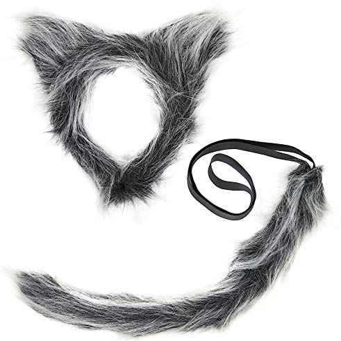 Balinco Wolf Kostüm Set, Wolfsohren und Schwanz, Wolf Accessoires Set, Tierkostüm Herren, Wolfsohren Haarreif, Fasching Kostüm Wolf Damen, Halloween