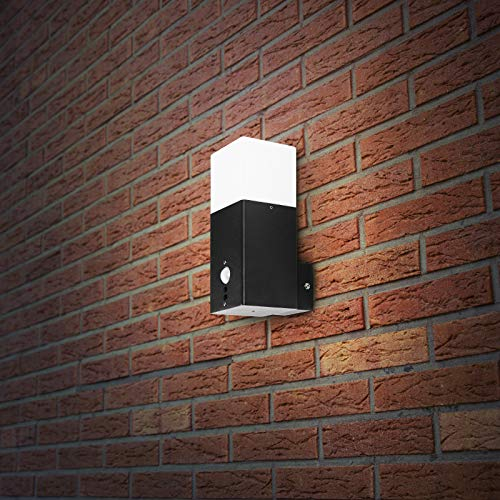 Grafner Aluminium Wandlampe schwarz, mit Bewegungsmelder, IP44, E27 Fassung, Wandleuchte schwarz eckig anthrazit