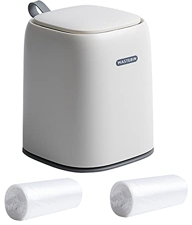 Eidoct Mini Desktop Trash Can with Press Type Lid, Small Waste Garbage Basket Bin for Desk Office Kitchen, Colorful Plastic Trash with 2 Rolls of Trash Bags (White)
