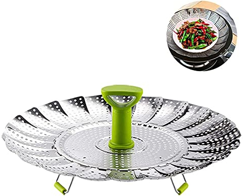 LTLWSH Cesta de Vaporera de Verduras, Cesta de Vaporera de Acero Inoxidable, Inserto de Vaporera Plegable para Cocinar Pescado y Marisco, Se Adapta a Ollas de Varios Tamaños