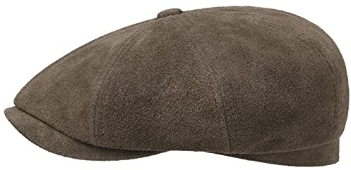 Stetson Hatteras Calf Split Flat Cap Herren Leder Kalb Gefüttert Baumwolle Wärmeisolierend Ballonmütze Sommer Winter Schirmmütze braun M (56-57 cm)