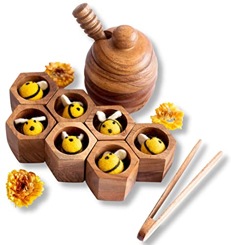 KOOKAROO Wooden Bee Hive Sorting & Stacking Toys for 3 Year Olds - Montessori Fine Motor Skill & Sensory Bin Toys