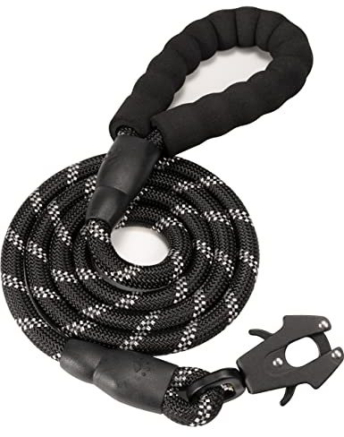 GEIT 2/4/5/6FT Dog Leash, Heavy Duty Rope Leashes, Reflective Nylon Pet Lead with Aluminum Quick Release/Locking Tactical Frog Clip for Small Medium and Large Dogs, Black, 1/2 inch