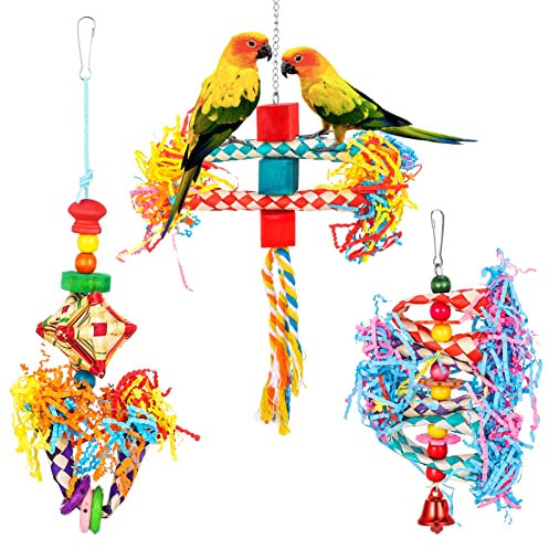 AKlamater 3 Pack Toy Budgies Shredding Bird Parrots Chewing Foraging Shredder Toys for Small Parakeets, Cockatiels, Budgies, Love Birds, Finches
