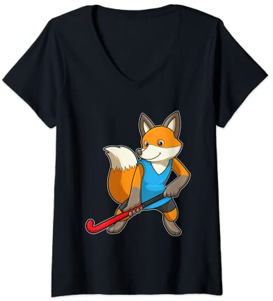 Damen Fuchs Feldhockey Feldhockeyschläger Sport T-Shirt mit V-Ausschnitt
