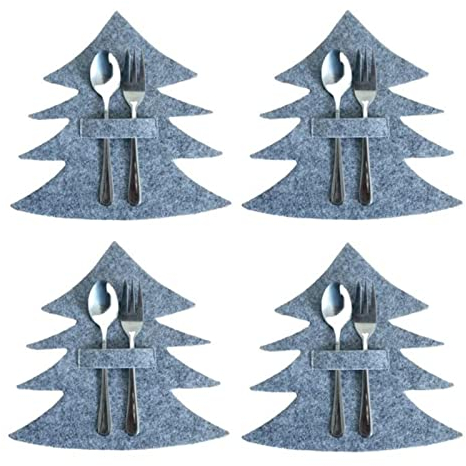 TOBILE Lot de 4 porte-couteaux et fourchettes de Noël en tissu non tissé - Décoration de table - Style 11