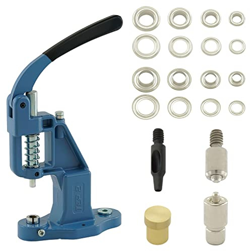 Getmore Crafts Ösenpresse Set mit Hebelpresse, Ösenwerkzeug und 50 Stück Ösen 4 mm, Silber, Messing | Handpresse | rostfreie Metallösen | DIY | für Stoff, Schuhe, Planen, Kleidung..