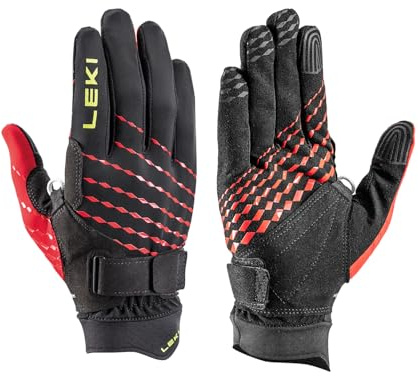 LEKI Ultra Trail Breeze Shark - Guantes de Pesca (Talla 9), Color Negro y Rojo neón
