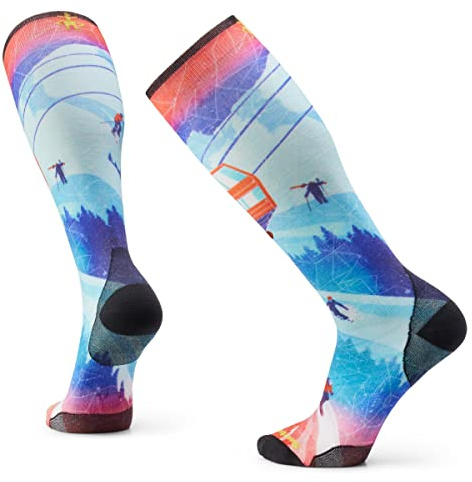 Smartwool Ski Zero Cushion Merino Wool Over the Calf Ski Day Print Socks for Men and Women, Laguna Blue, Medium