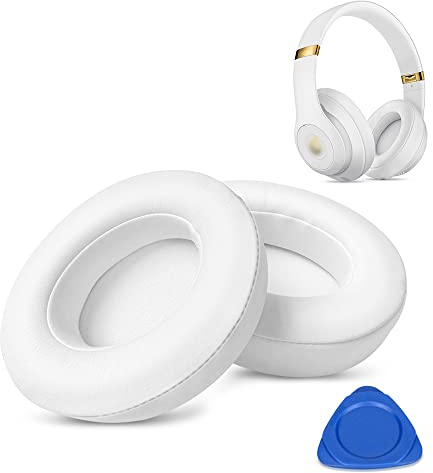 HiFan Replacement Ear Pads, Earpads Compatible with Beats Studio 2.0 & 3.0 Wired/Wireless B0500/B0501, Ear cushions with Softer Leather, Noise Isolation Memory Foam (White)