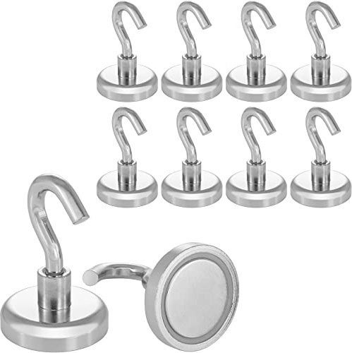 Poppstar 10 st. magnetkrokar extra stark (styrka 36 kg, diameter 32 mm) Neodymium magnetkrokar