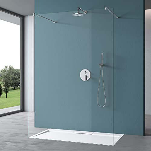 Mai & Mai Box Doccia Walk-In 100x200cm, Parete Doccia in Vetro Trasparente 10mm Vetro di Sicurezza ESG con 2 Bracci Sostegni Telescopici MMBR3
