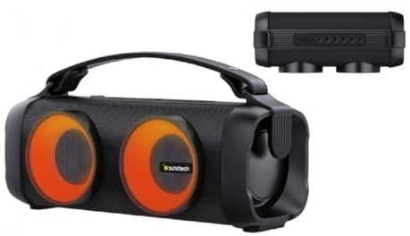 Altavoz Bluetooth Sunstech Muscle Beat con 16W de Potencia, con función TWS (True Wireless Stereo), Iluminación LED, Radio FM, Aux-in, USB-C