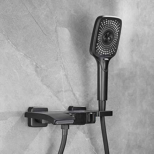 XJTNLB Wannenarmatur mit Handbrause Wasserfall Badewannenarmatur Schwarz mit Digitaler Bildschirm 3 Modi Bad Armatur Badewanne, Schwarz