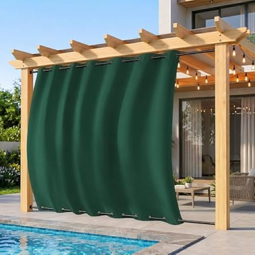 Rosnek Rideau Extérieur Imperméable Grand Format pour Pergola et Terrasse, Rideau Occultant Thermique et Coupe-Vent avec Double Œillets Haut et Bas pour Jardin Balcon(H 213 x L 254 cm, Vert Foncé)