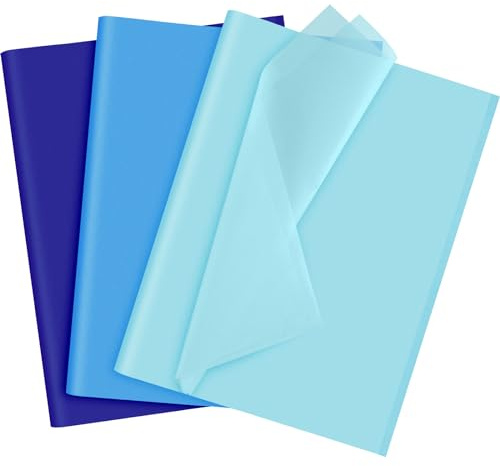 NEBURORA Sortiertes Blaues Geschenkpapier Set 60 Blatt Seidenpapier 3 Farben für selbstgemachte Geschenkverpackungen, Ostern, Babyparty, Geburtstag, Hochzeit, Weihnachten und blaue Party Dekoration
