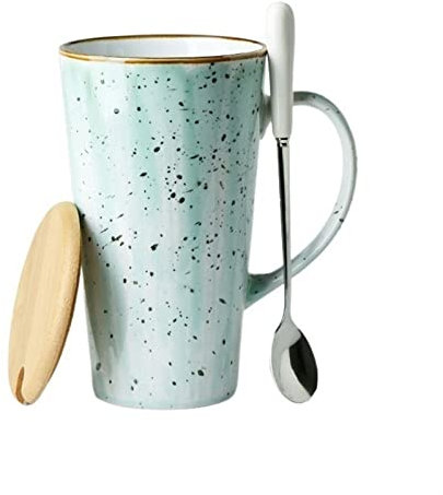 Tasses Tasse Tasse en céramique créative et personnalisée tasse à boire de grande capacité de 520ML avec cuillère à couvercle for le bureau, l'école et la maison tasse à café tasse à thé ( Color : Gre