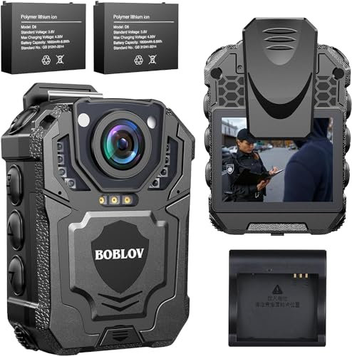 BOBLOV T5 256GB 1440P Body Camera with Audio Recording, Built-in Memory Card, Two Batteries with Dock, Wearable Police Body Camera for Law Enforcement, Night Vision, File Protection (256GB)