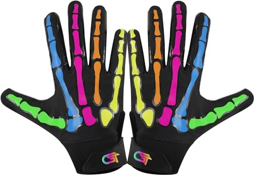 Glorious Traders Youth Football Gloves American Wide Receiver Football Gloves for Adult Men Women & Boys with Super Sticky Silicone Grip Palms Ultimate Performance Booster (Black, Youth Medium)