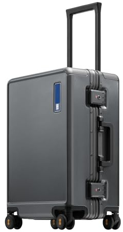 LEVEL8 Koffer Reisekoffer Aluminium Rahmen, Handgepäck Koffer Cabin Trolley Hartschalen Spinner Mit Doppelte TSA Schloss Reißverschlussloses Gepäck-HeGent (66cm,68L,Grau)