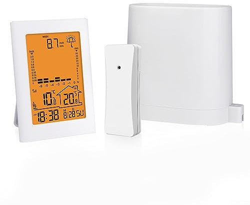 Pluviometro digitale, rilevatore pioggia in tempo reale, misuratore di temperatura e umidità, colore bianco