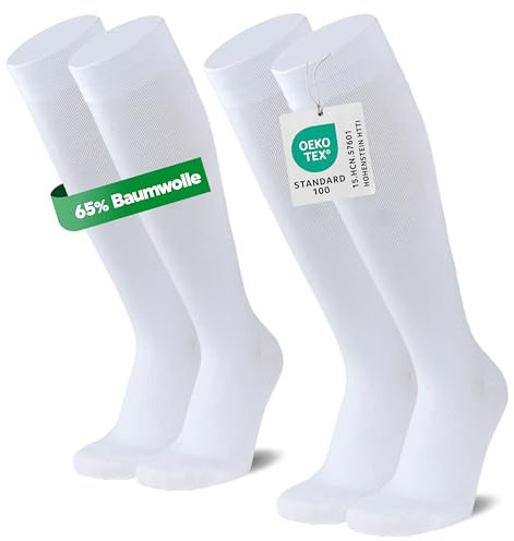 MEDOLY Stützstrümpfe (2 Paar) mit Kompression, Reisestrümpfe mit 65% Baumwolle, Kompressionsstrümpfe für Damen & Herren - Stützkniestrümpfe ohne störende Naht
