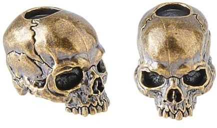 SUPERFINDINGS 2PCS Skull Brass Cord Beads EDC Halloween for Lanyard, Keychain, Bracelet Making - Hole: 6mm