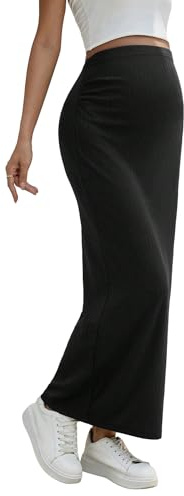 BEAUDRM Women's Maternity High Waist Over The Belly Midi Maternity Pencil Skirt Split Hem Bodycon Skirt Black Large