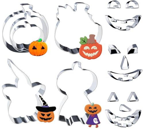 13 Stück Halloween Ausstecher Kürbis Ausstechformen mit Edelstahl Kürbis Augen & Mund Motiv Ausstechform Herbst kürbis Pumpkin Cookie Cutter Keksausstecher Plätzchen für Backen