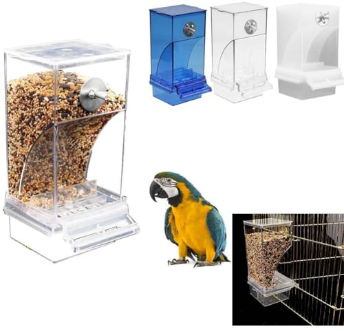Automatic No-Spill Transparent Bird Feeder,No Mess Bird Feeder Water Dispenser Set,Acrylic Seed Food Container,Clear Parrot Feeder Cage Accessories,Bird Seed Storage Container,for Budgies Canary