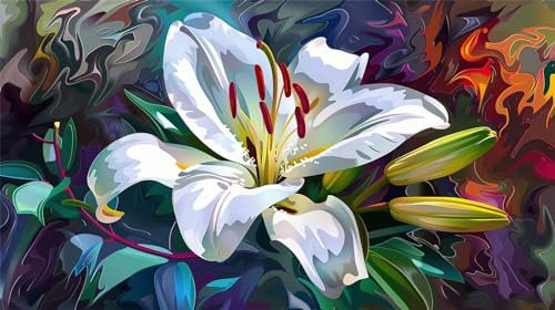 Malen Nach Zahlen, Malen Nach Zahlen Blume Paint by Numbers Adult, DIY Lilie mit Pinseln und Acrylfarben Handgemalt Ölgemälde Leinwand für Weihnachten Geschenke und Wanddeko, Ohne Rahmen (140x80cm)