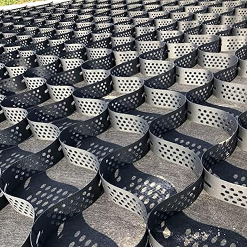 Système de grille de sol Geogrid pour allée et jardin – Géocell en nid d'abeille robuste avec système d'étirement et grand trou de drainage – Rouleau de grille de gravier pour stabilisation du sol et