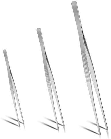 3 Pezzi Pinze da Cucina in Acciaio Inox, pinze fini da cucina pinzette professionali Pinza Chef Multiuso Pinze dritte di precisione lunghe Adatto per Chef Cucina Barbecue Ristorante 20cm 25cm 30cm