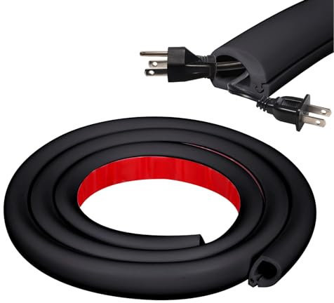 Inscrip Mini Kabelkanal Selbstklebend, Flexibler Kabelkanal Halbrund,Kabelbrücke Boden für Kabelschutz, für Haus Büro, Universaler Boden Outdoor Innenbereich Kabelkanäle, 7mm Höhe (Schwarz, 2m)