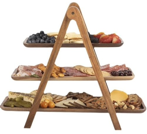 Barfeery Three Tier Wooden Tray Organizer Rack Farmhouse Tiered Cupcake Stand Food Table Decorative Display Set for Wedding