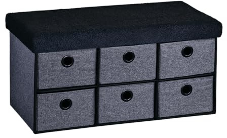 Kesper Sitzbank mit Aufbewahrungsboxen und Sitzpolster in Teddy-Stoff, Material: FSC-zertifizierte Faserplatte, Maße: 76 x 38 x 38cm, Farbe: grau/schwarz, | 15953
