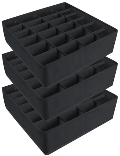 Yucch Juego de 3 Organizadores para Cajones, Organizador de Ropa Interior de 24 Celdas Plegable para Calcetines, Bragas, Corbatas y Cinturones, Ahorro de Espacio (Negro)