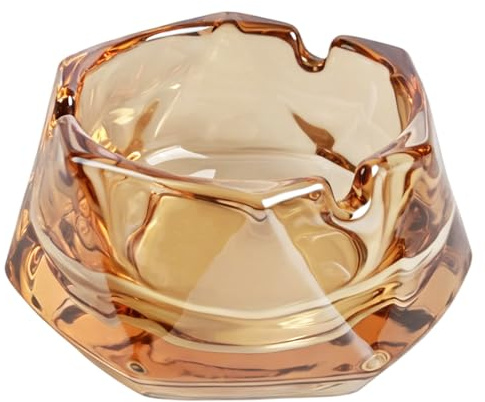 PENCK Cenicero de cristal, cenicero para el hogar, para fumadores, cigarrillos, cenicero de cristal para exteriores, patio, exterior e interior (ámbar)
