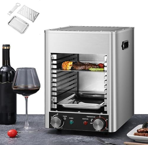 DOJOEUU Asador de Carne Comercial, Parrilla automática sin Humo para Carne, Tiempo y Temperatura Ajustables, Parrilla de 10 Niveles, Temperatura máxima de 800 ℃, Horno eléctrico para Carne de 1700 W