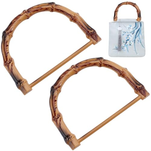 Beebeecraft 4 Pezzi Imitazione Manici in bambù per Borse, Plastica Ricambio per Manici per Borsa A Forma di D per Fai da Te Borsa da Spiaggia Estiva Fatta A Mano Forniture, 10x13.5cm