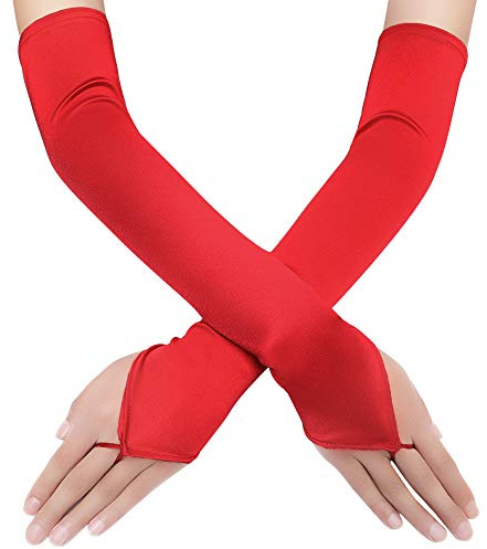 Coucoland Damen Handschuhe Satin Classic Opera Fest Party Audrey Hepburn Handschuhe 1920s Damen Lang Kurz Elastisch Rot