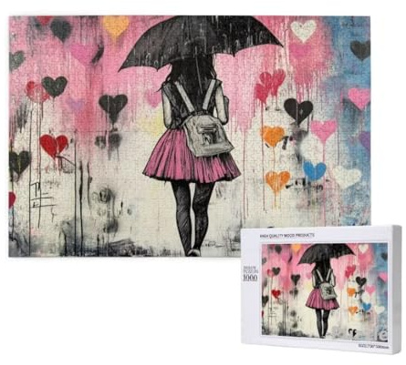 Frau Puzzle 1500 Teile Erwachsene, Groß Puzzle Regenschirm Muster Design, Holz Jigsaw 87x57cm Size mit Geschenkboxverpackung, Wanddeko Wohnzimmer, Geschenke für Frauen, Geschenke für Männer,Model1288