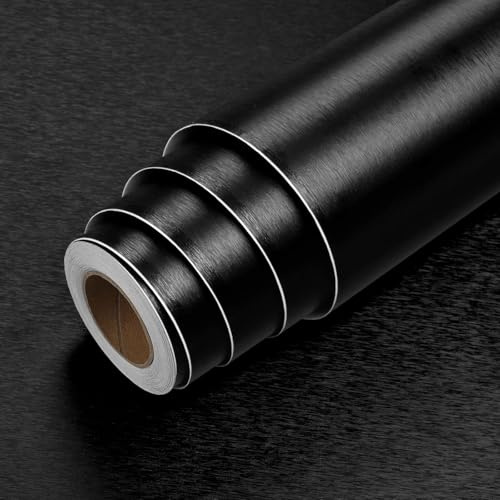 LaCheery 90cm x 400cm Vinilo Adhesivo Muebles Negro Brillo Efecto Metalizado Papel Adhesivo para Muebles Cocina Impermeable Vinilo Autoadhesivo Cocina para Mesa Papel Pintado Armario Forrar Pegatina